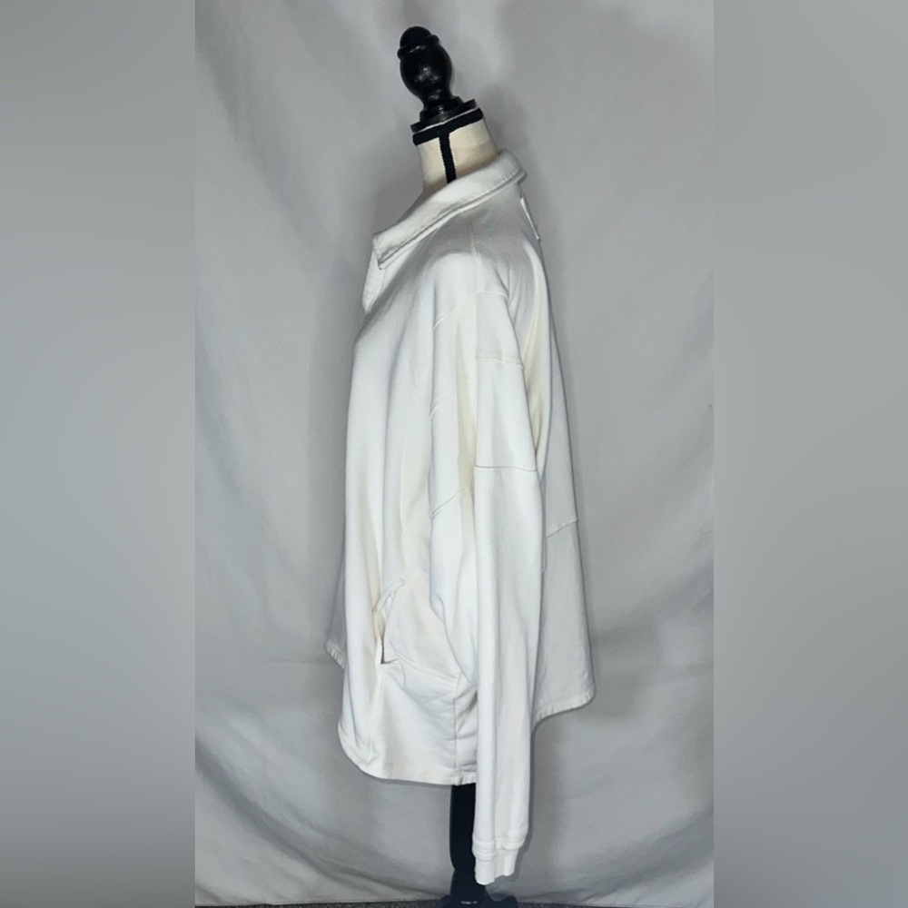 FP Movement Free People White French Terry V-Neck Oversized Polo Sweatshirt Lg - Picture 7 of 15